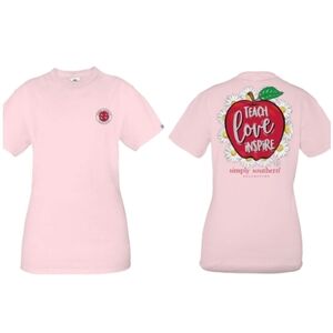 Simply Southern Teach Love Inspire Teacher Pink Top Sz XL